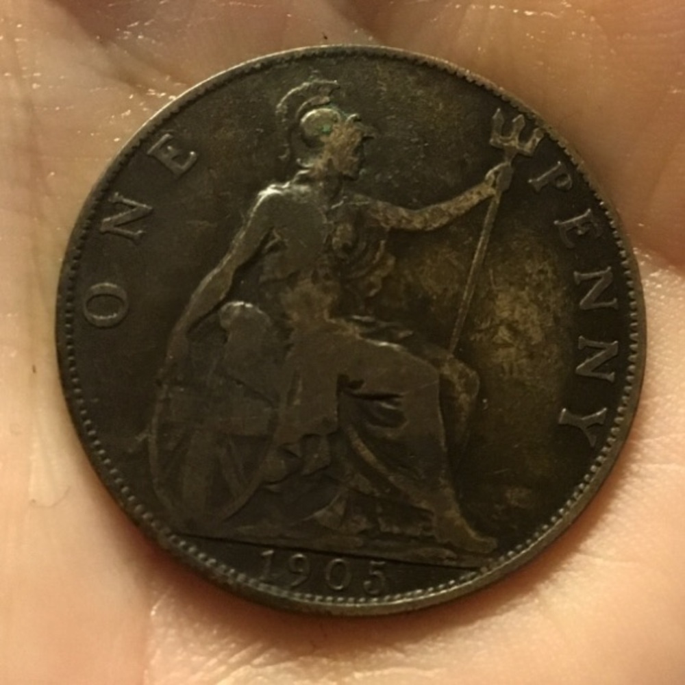2 Antique British Large One Penny Coins, 1905 and 1919